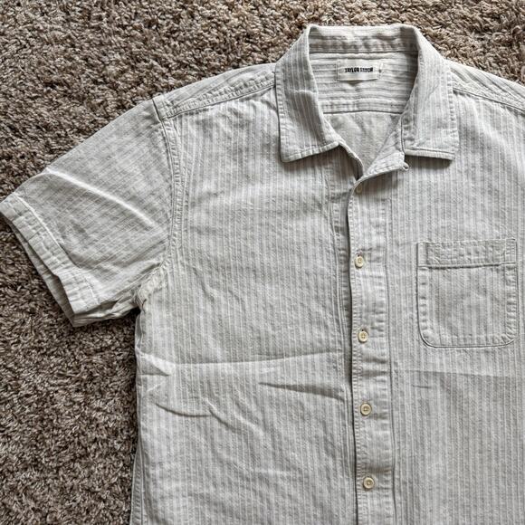 $125 Taylor Stitch Hawthorne SS Button Up Shirt Natural Stripe Men’s Size 42 / L - Picture 9 of 9